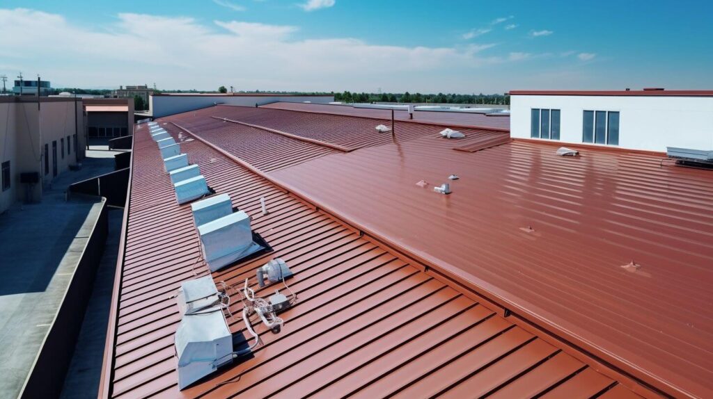 Recycled metal roof on a commercial facility.