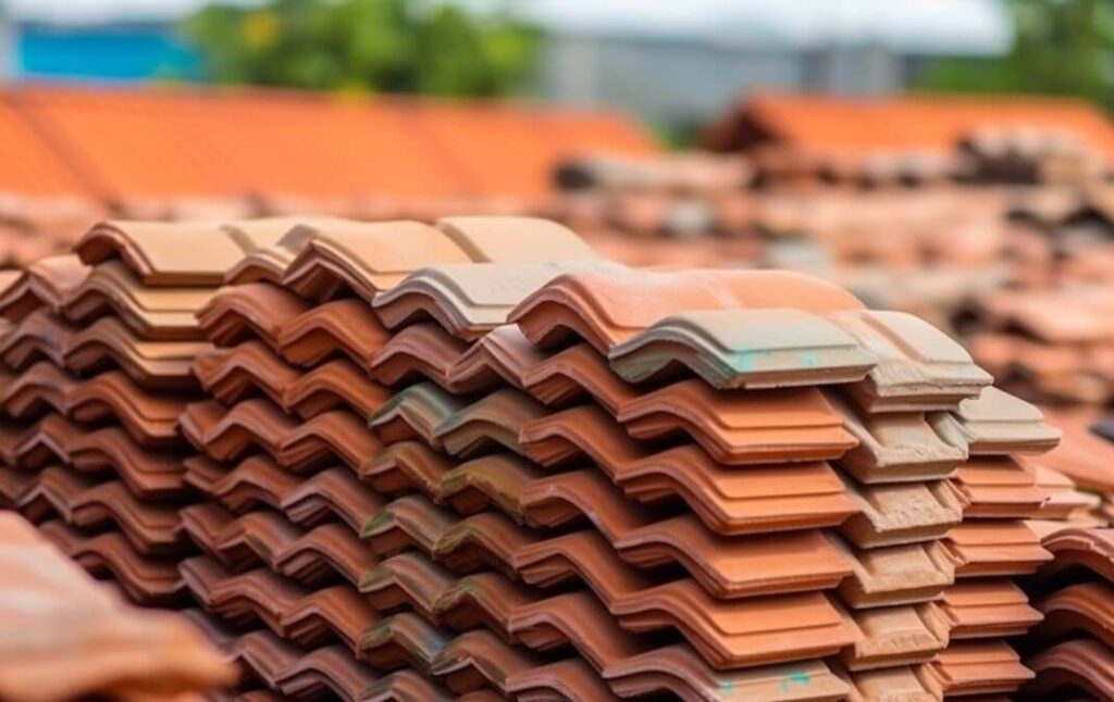 Recycled tiles ready to be installed on a roof.